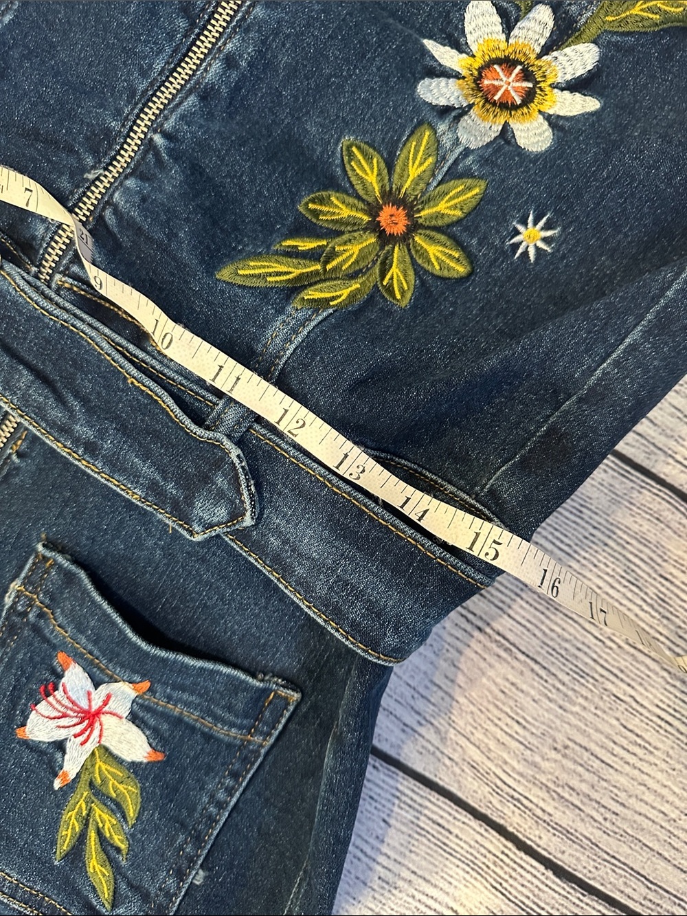 Peekskill Sz Large Embroidered Dark Blue Denim Jumpsuit with Belted Waist • NEW! - Picture 7 of 12